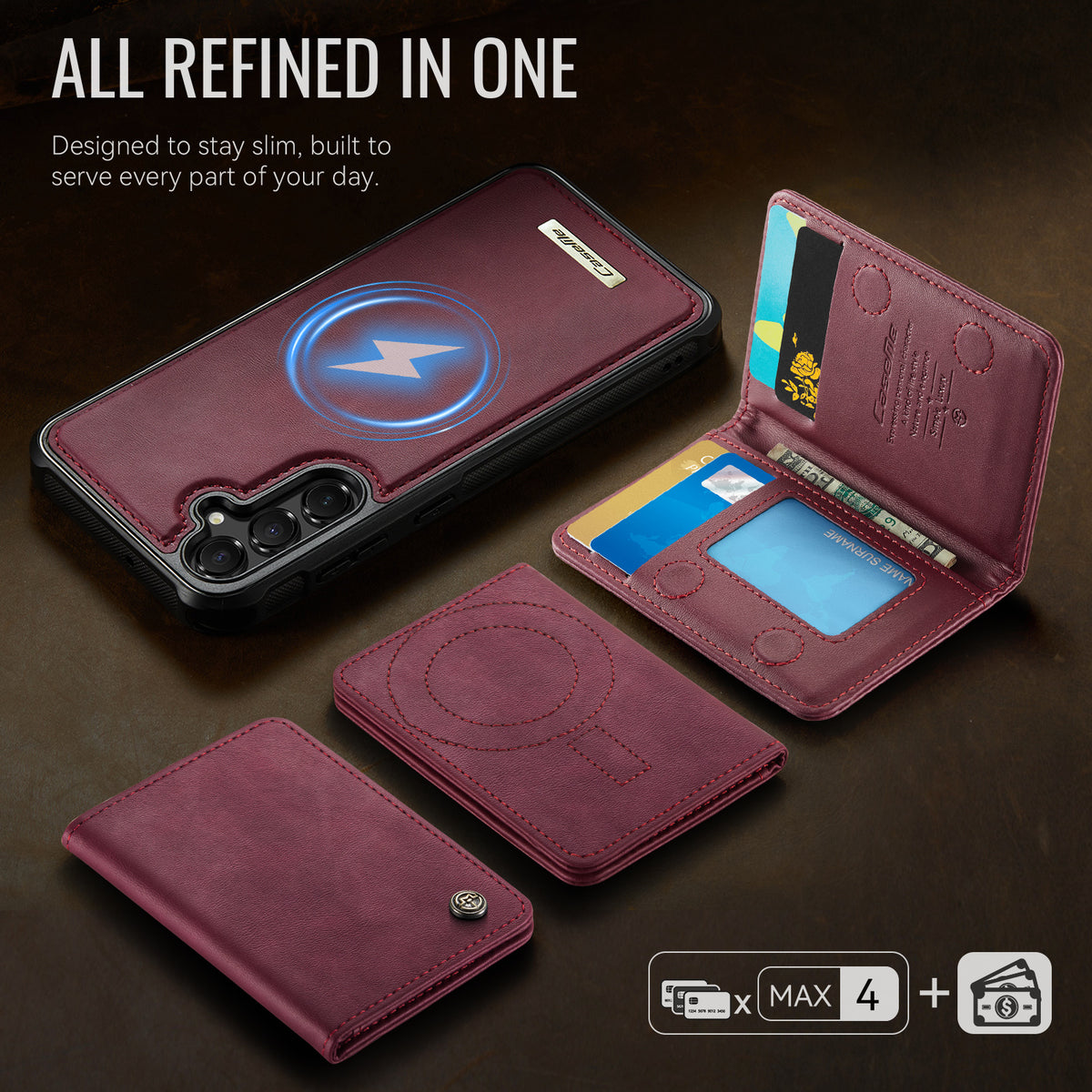 CASEME For Samsung Galaxy S23 FE Magnetic Case ME80 Series Leather PC TPU Phone Cover with Detachable Wallet