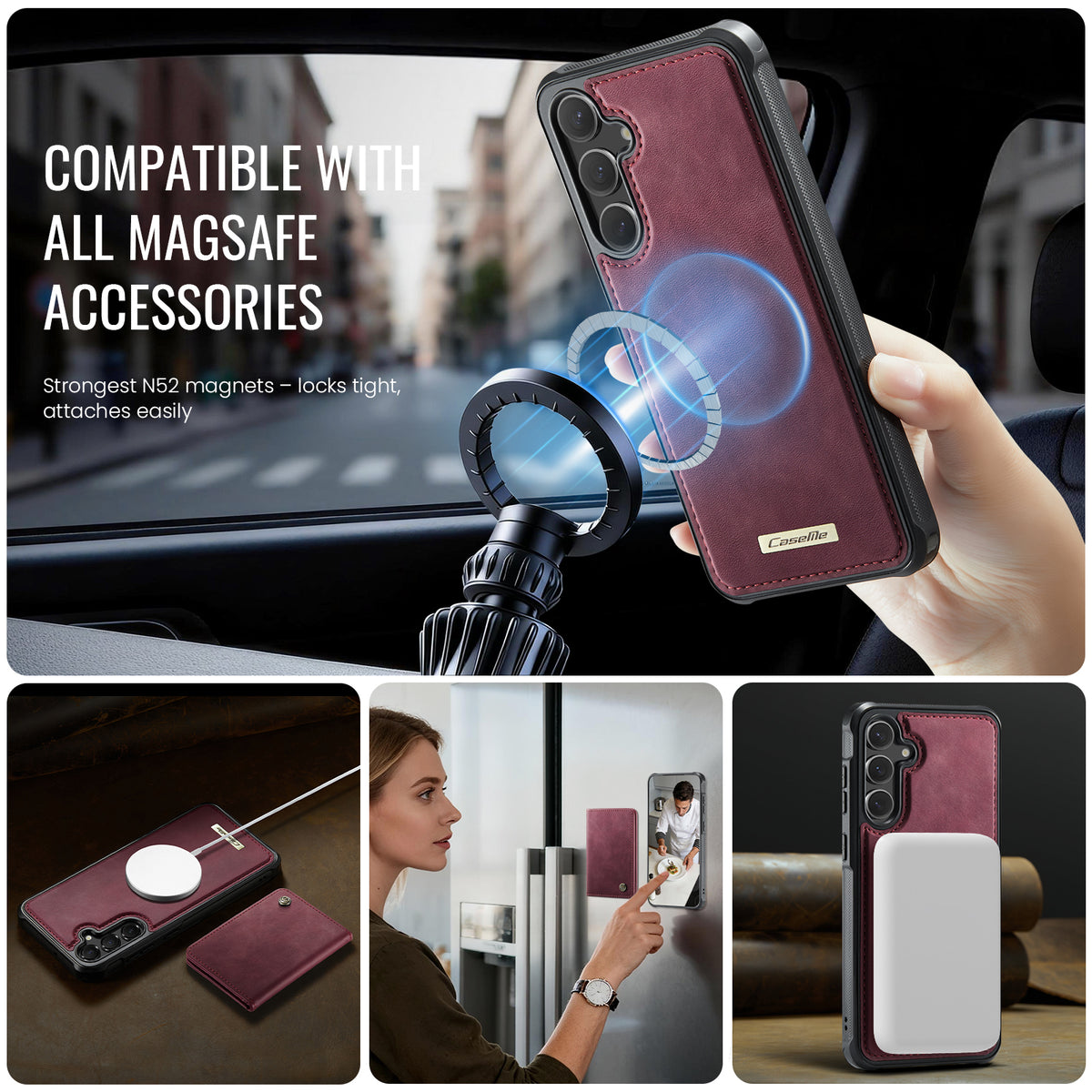 CASEME For Samsung Galaxy S23 FE Magnetic Case ME80 Series Leather PC TPU Phone Cover with Detachable Wallet
