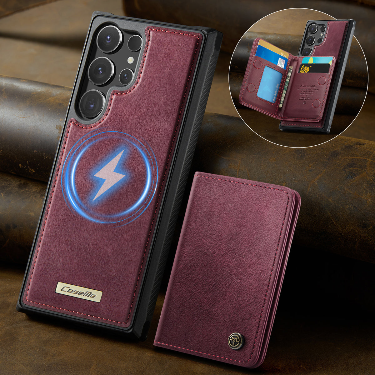 CASEME För Samsung Galaxy S23 Ultra Magnetiskt Skal ME80 Serien Läder PC TPU mobilskal med Avtagbar Plånbok