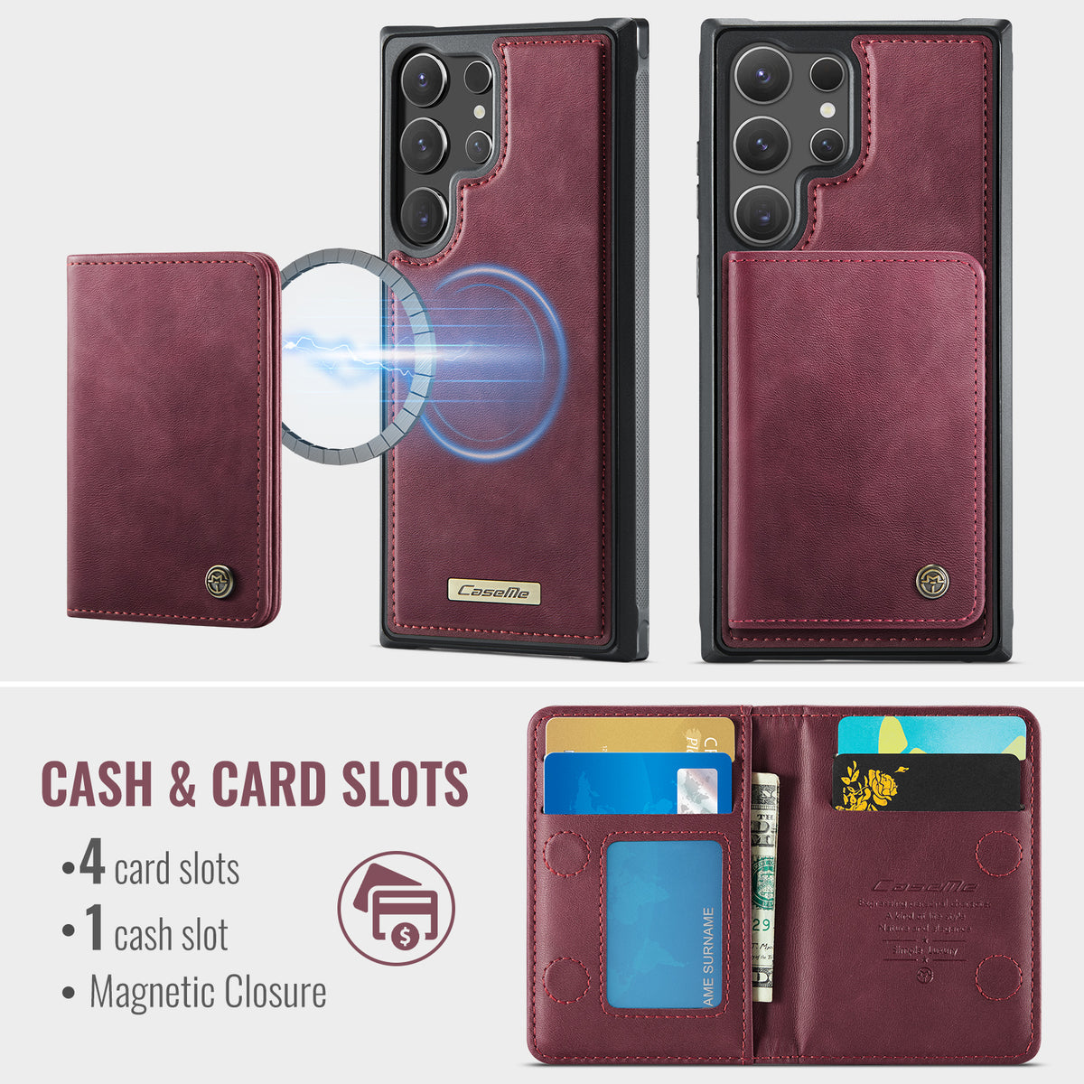 CASEME För Samsung Galaxy S23 Ultra Magnetiskt Skal ME80 Serien Läder PC TPU mobilskal med Avtagbar Plånbok