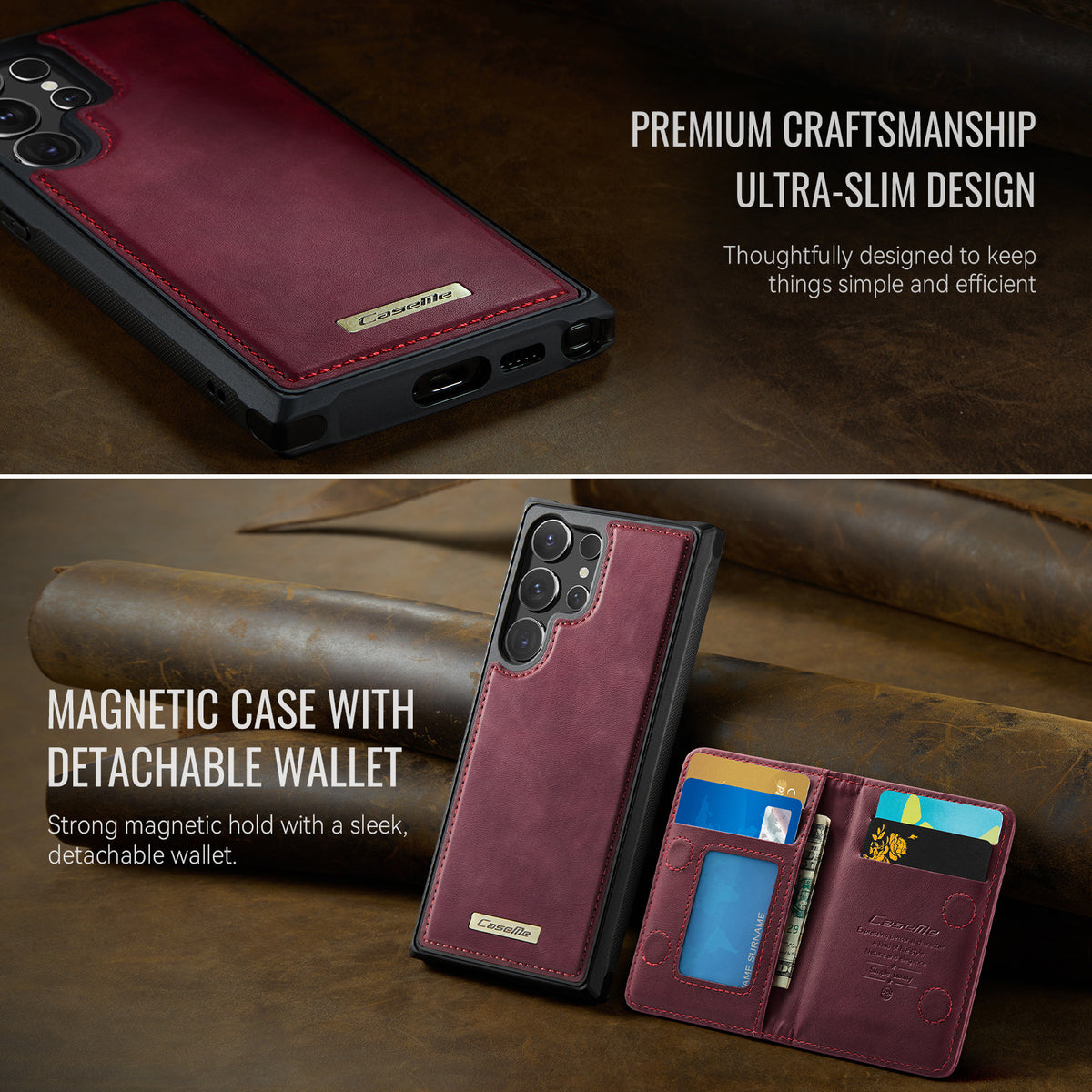 CASEME För Samsung Galaxy S23 Ultra Magnetiskt Skal ME80 Serien Läder PC TPU mobilskal med Avtagbar Plånbok
