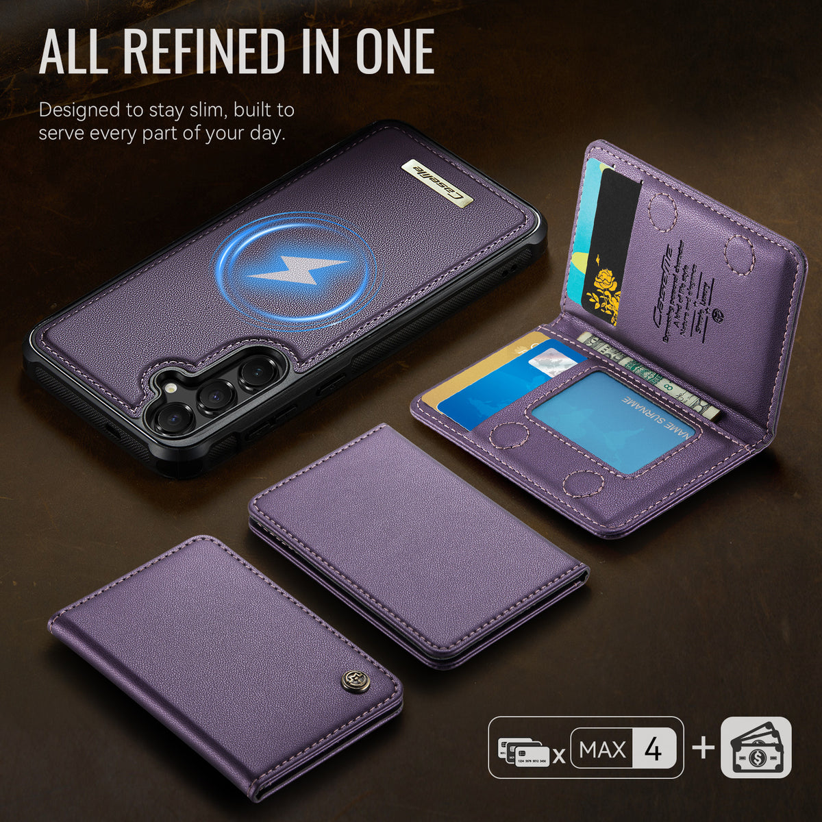 CASEME För Samsung Galaxy S24+ / Galaxy S25+ Magnetiskt Skal ME80-serien Läder PC TPU mobilskal med Avtagbar Plånbok