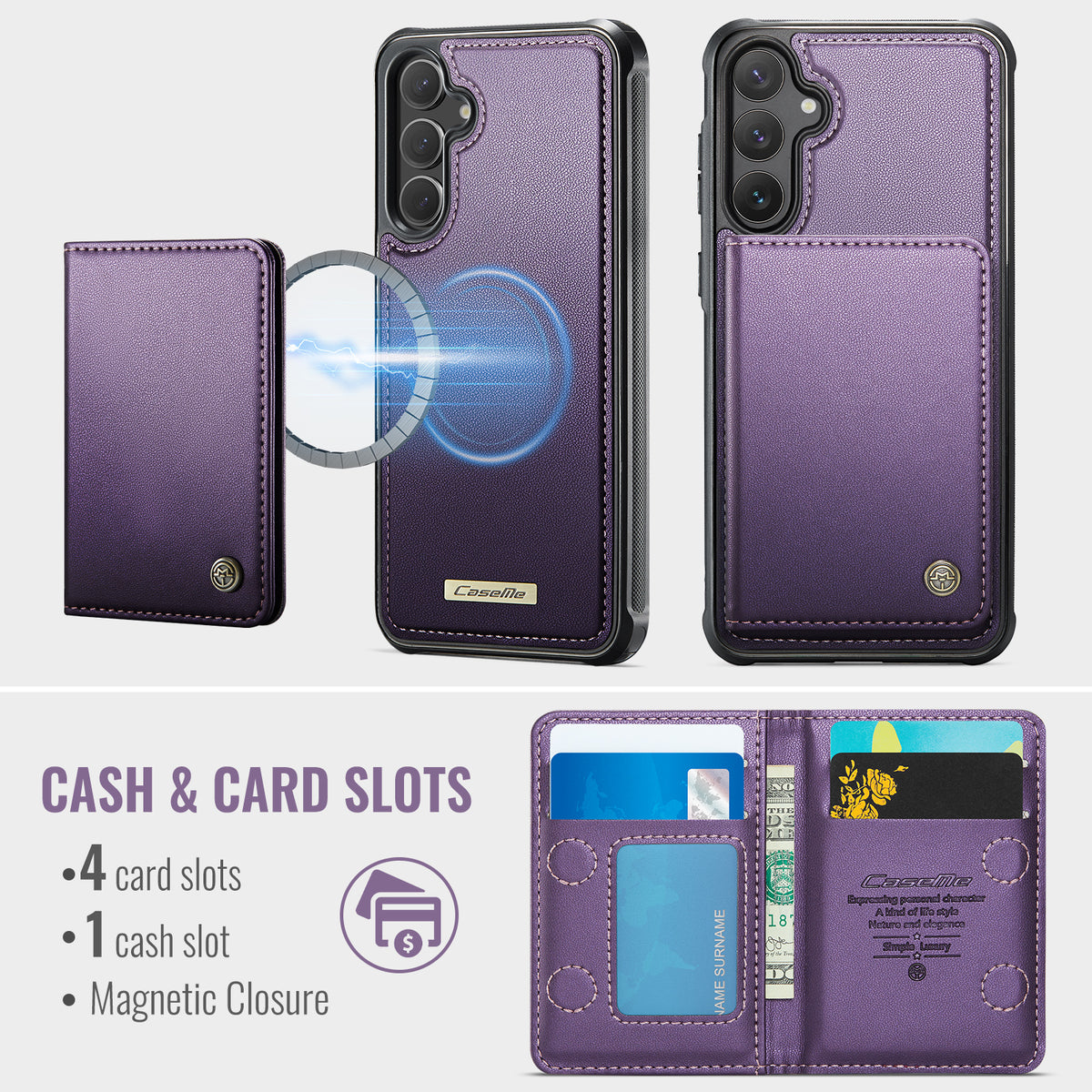 CASEME För Samsung Galaxy S24+ / Galaxy S25+ Magnetiskt Skal ME80-serien Läder PC TPU mobilskal med Avtagbar Plånbok