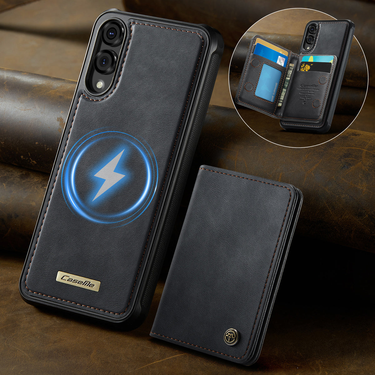 CASEME til Samsung Galaxy S25 Edge, magnetisk cover fra ME80-serien, læder-, PC- og TPU-mobilcover med aftagelig pung