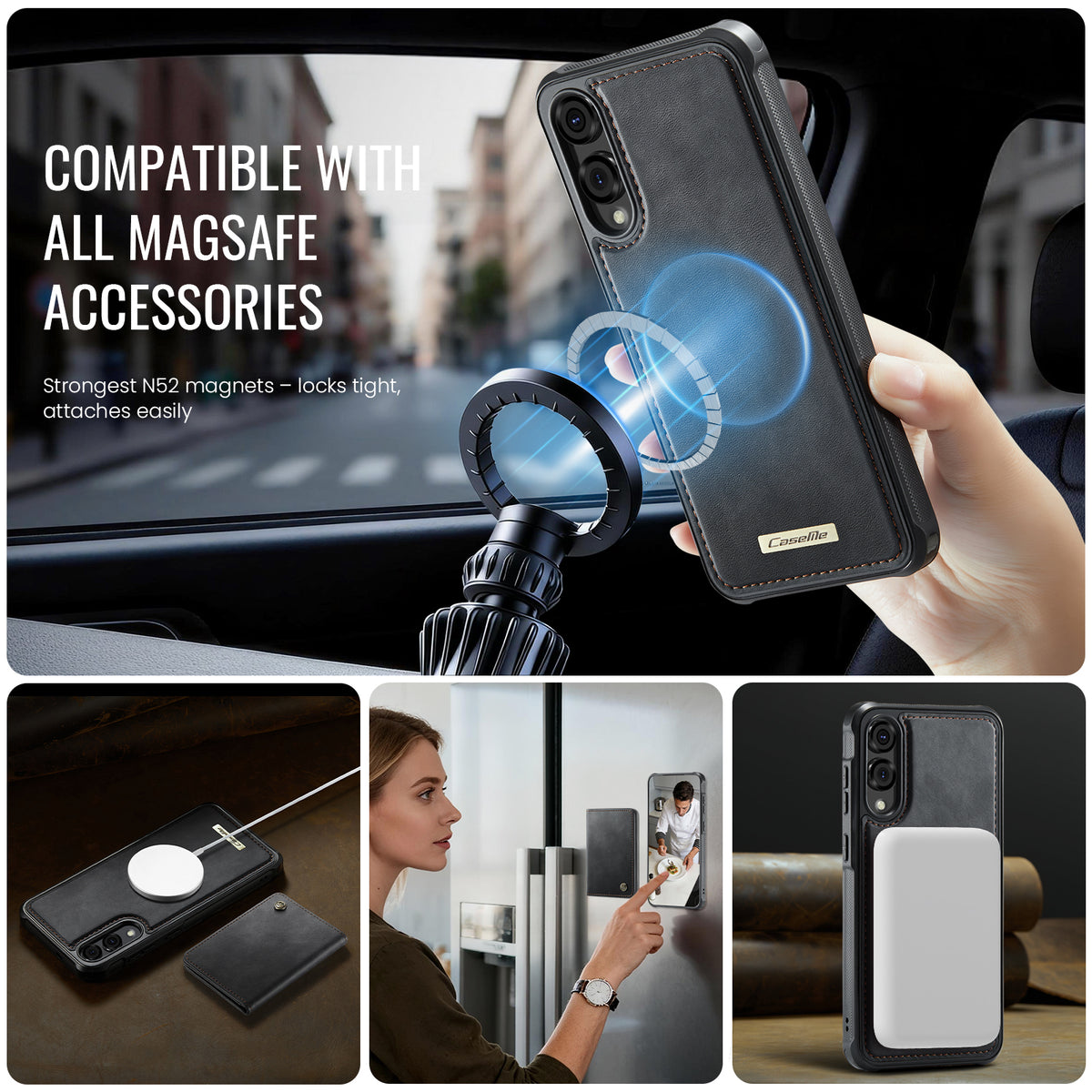 CASEME til Samsung Galaxy S25 Edge, magnetisk cover fra ME80-serien, læder-, PC- og TPU-mobilcover med aftagelig pung