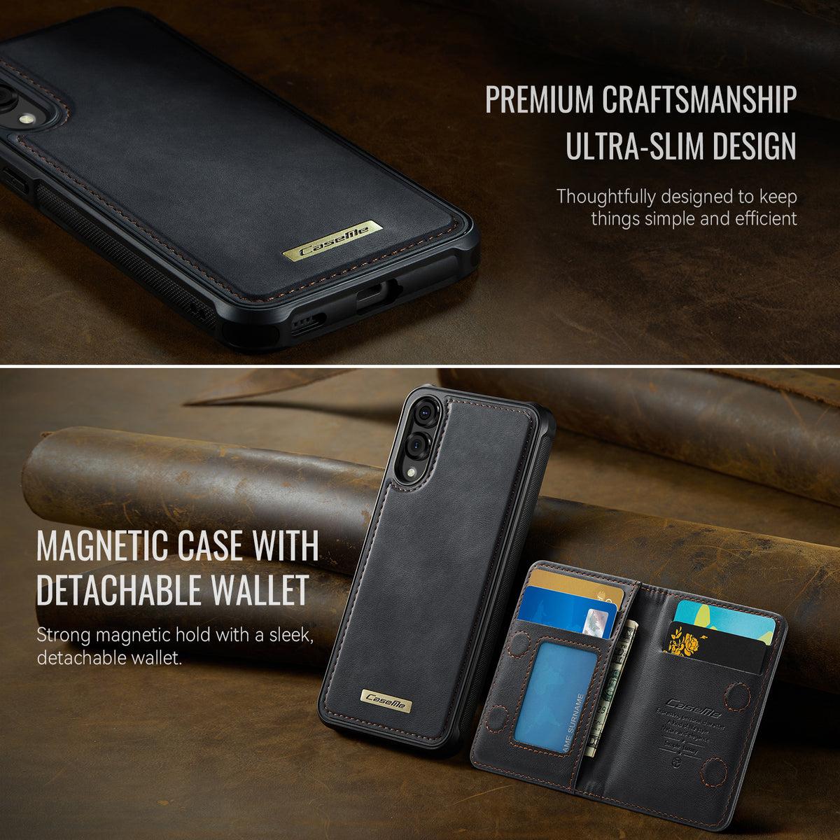 CASEME til Samsung Galaxy S25 Edge, magnetisk cover fra ME80-serien, læder-, PC- og TPU-mobilcover med aftagelig pung