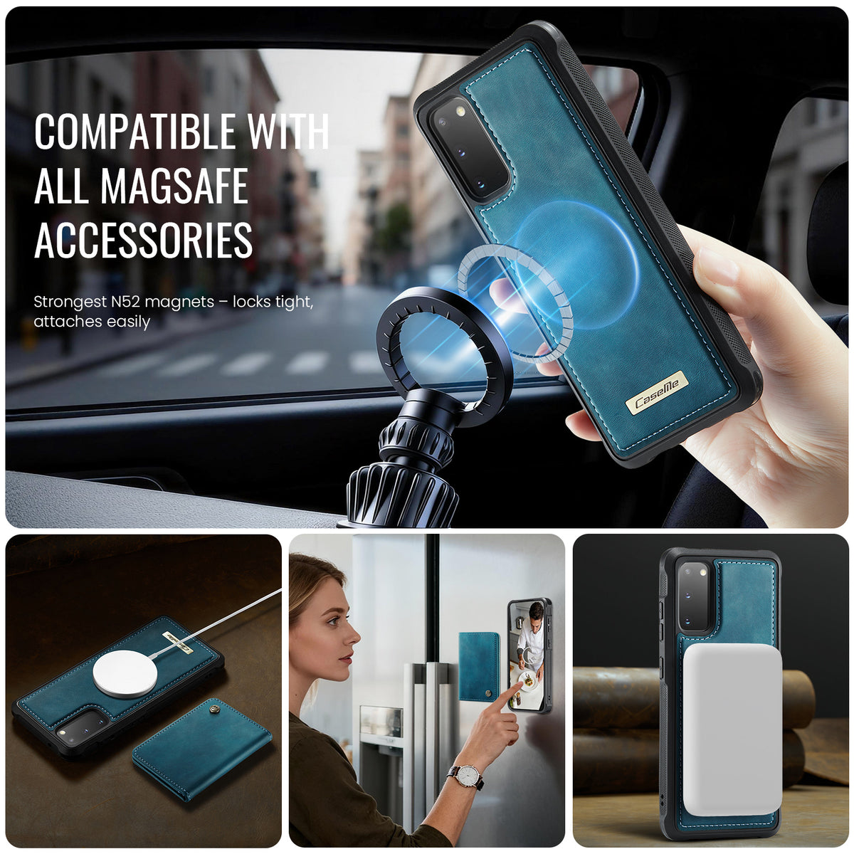 CASEME magnetisk cover til Samsung Galaxy S20 4G / Galaxy S20 5G, ME80-serien, læder, PC og TPU med aftagelig tegnebog