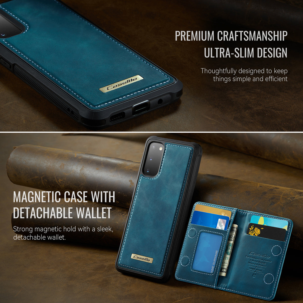 CASEME För Samsung Galaxy S20 4G / Galaxy S20 5G Magnetiskt Skal ME80-serien Läder PC TPU mobilskal med Avtagbar Plånbok