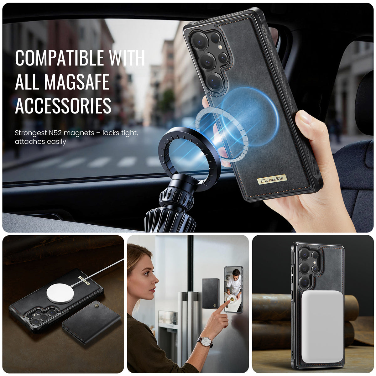 CASEME För Samsung Galaxy S25 Ultra Magnetiskt Skal ME80 Serien Läder PC TPU mobilskal med Avtagbar Plånbok