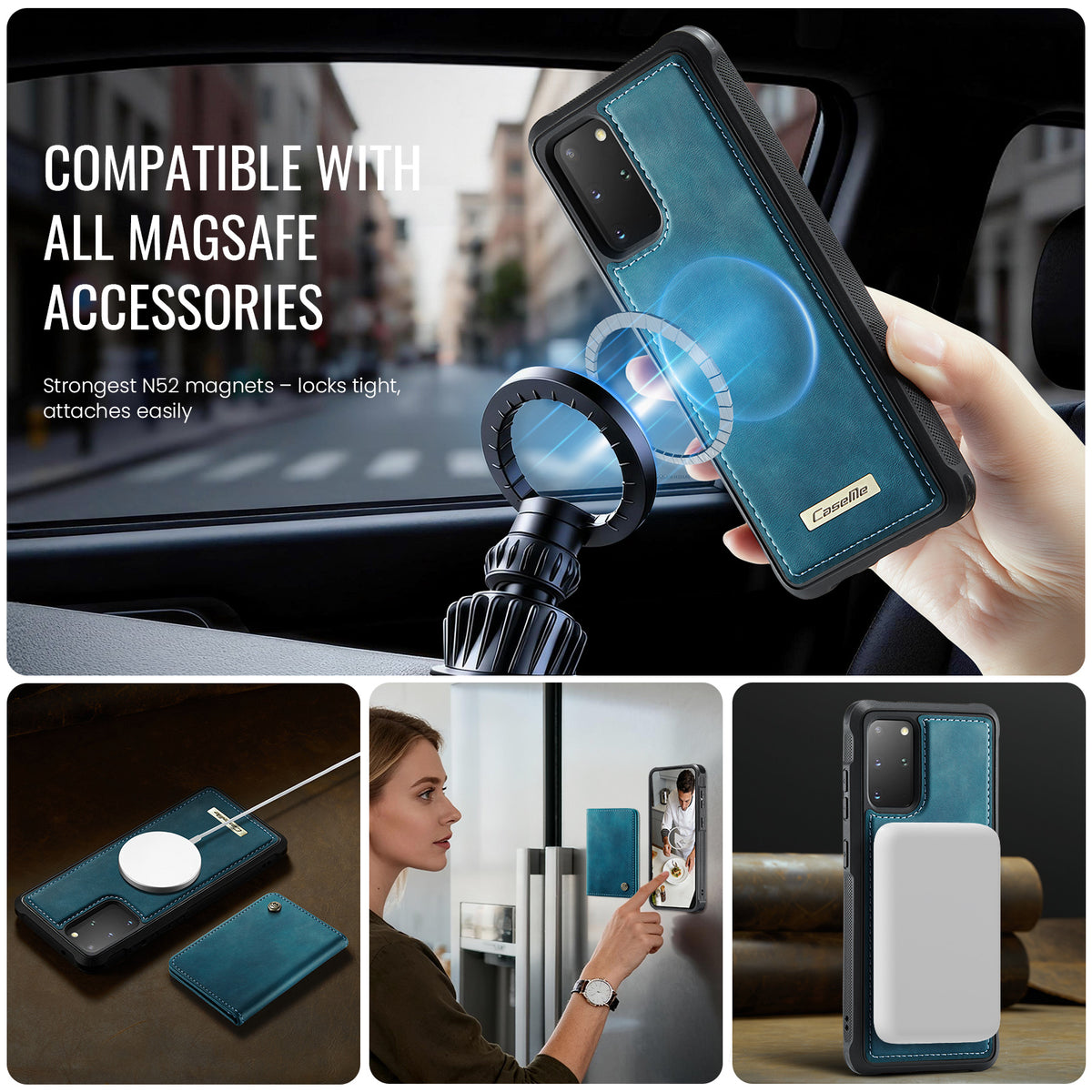 CASEME För Samsung Galaxy S20 Plus 4G / Galaxy S20 Plus 5G Magnetiskt Skal ME80-serien Läder PC TPU mobilskal med Avtagbar Plånbok