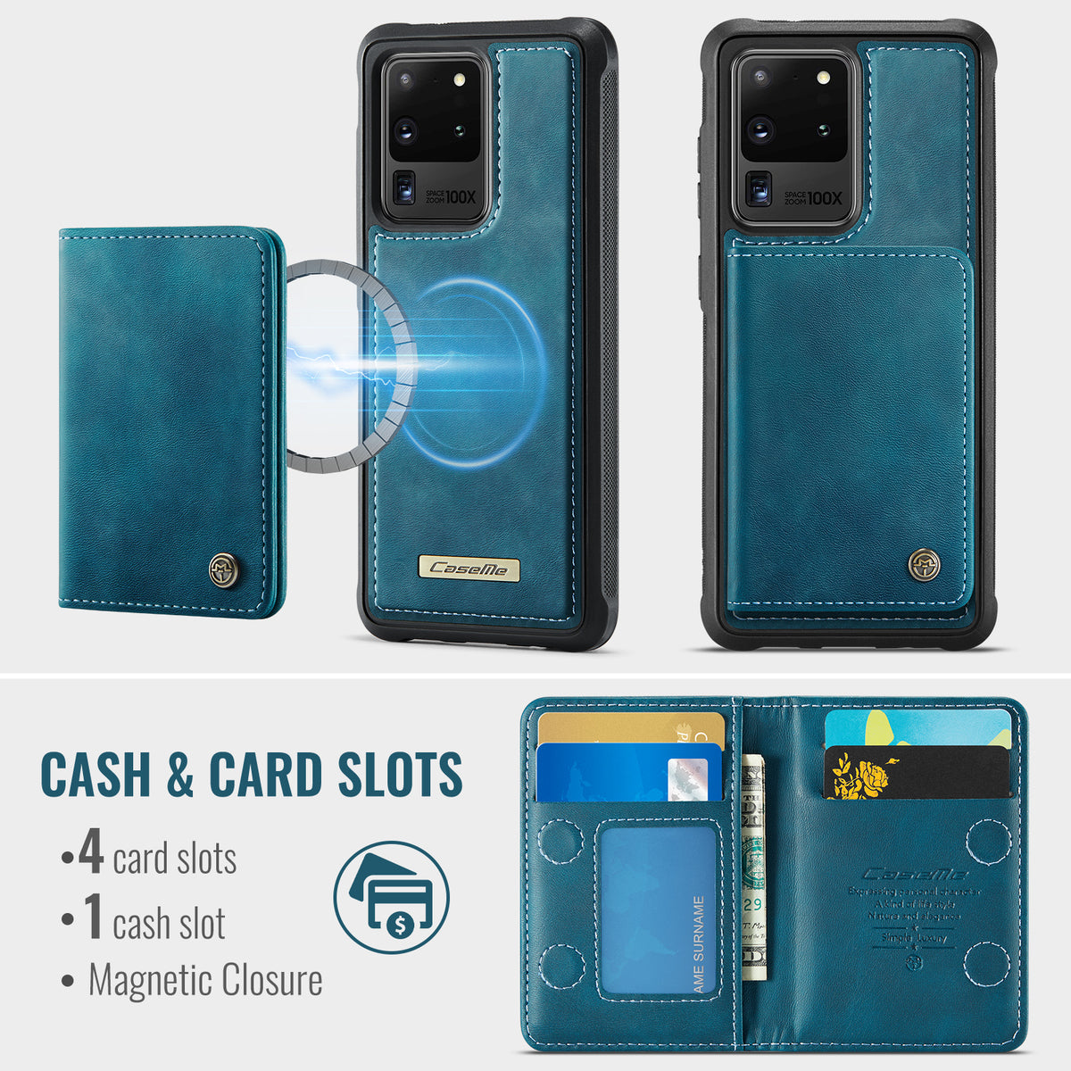 CASEME För Samsung Galaxy S20 Ultra Magnetiskt Skal ME80 Series Läder PC TPU mobilskal med Avtagbar Plånbok