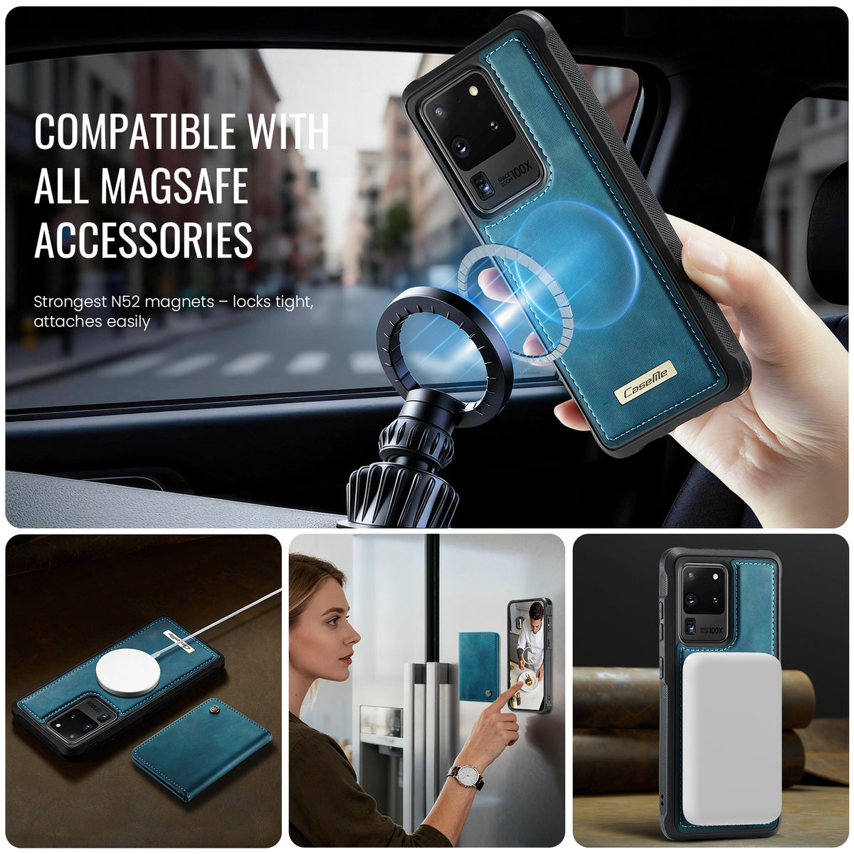 CASEME For Samsung Galaxy S20 Ultra Magnetic Case  ME80 Series Leather PC TPU Phone Cover with Detachable Wallet