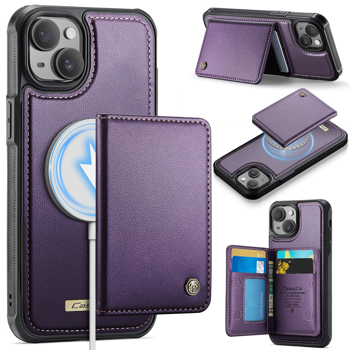 CASEME för iPhone 14 Plus / iPhone 15 Plus magnetfodral ME80-serie läder PC TPU telefonfodral med löstagbar plånbok