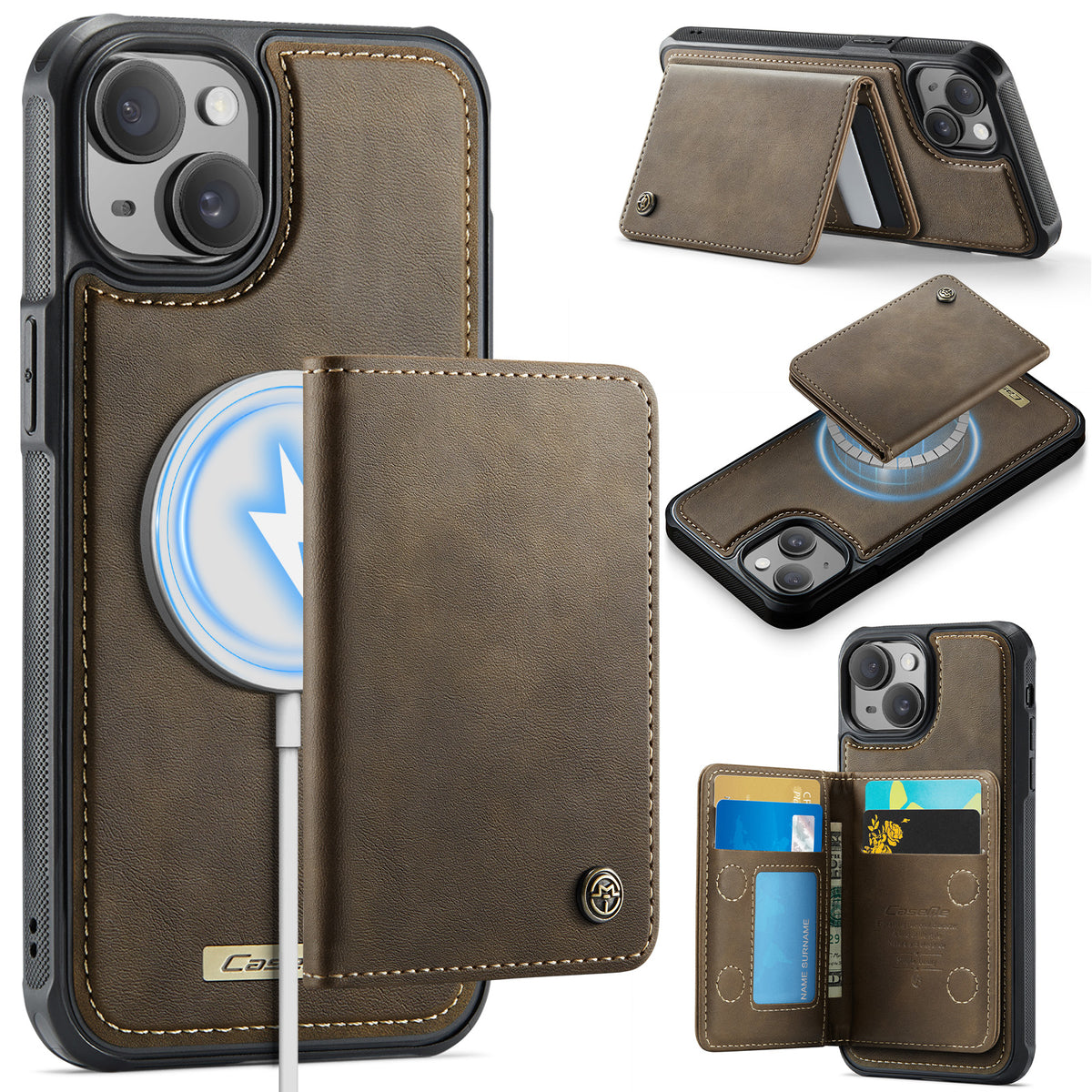 CASEME för iPhone 14 Plus / iPhone 15 Plus magnetfodral ME80-serie läder PC TPU telefonfodral med löstagbar plånbok