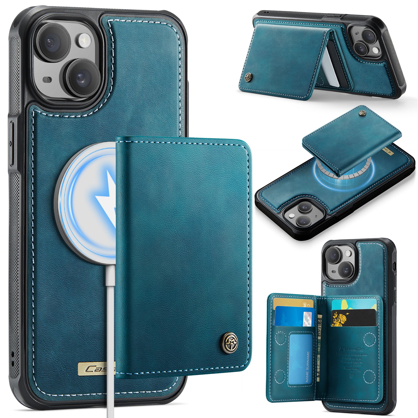 CASEME Magnetiskt Skal För iPhone 14 Plus / iPhone 15 Plus ME80-serien Läder PC TPU mobilskal med Avtagbar Plånbok