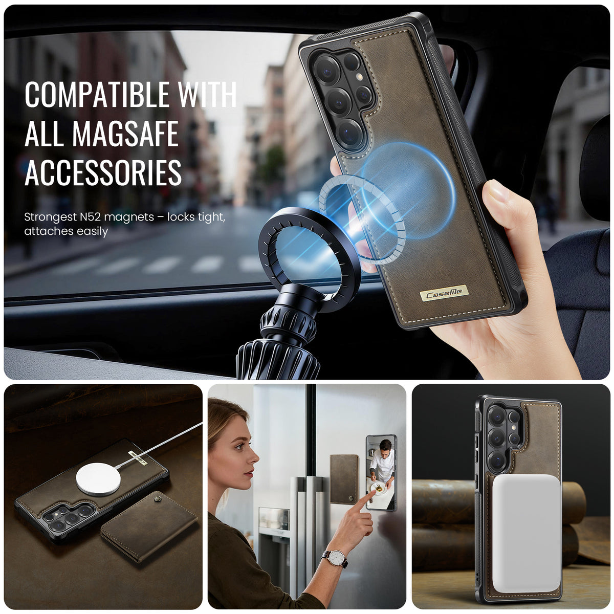CASEME For Samsung Galaxy S26 Ultra Magnetic Case ME80 Series Leather PC TPU Phone Cover with Detachable Wallet