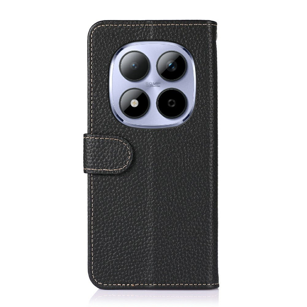 KHAZNEH For Xiaomi Redmi Note 15 Pro 4G (Global) Wallet Case Litchi Texture Genuine Cow Leather Flip Phone Cover