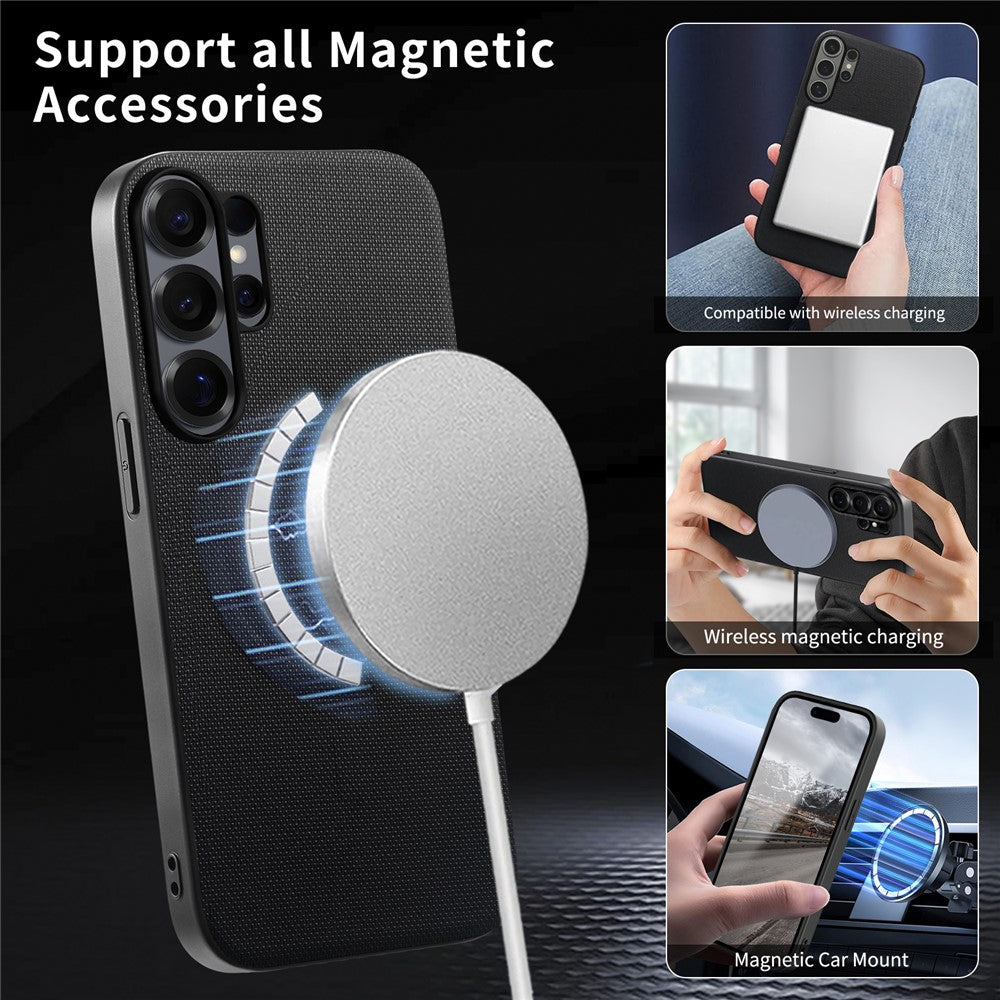 For Samsung Galaxy S26 Ultra Magnetic Case Fine Grid Texture Leather + PC + TPU Phone Cover