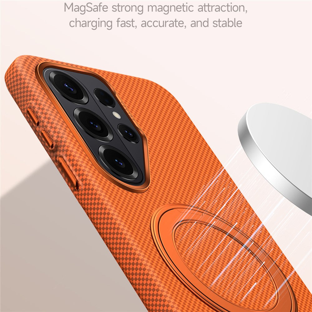 SULADA För Samsung Galaxy S26 Ultra Stöd Magnetiskt Skal Aramidfiber Grid Texturerat Anti-Fingeravtryck PC mobilskal