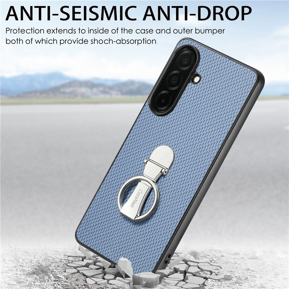 CASENEO C1-19 for Samsung Galaxy S26 Case Folding Kickstand Leather Back Cover Carbon Fiber Texture