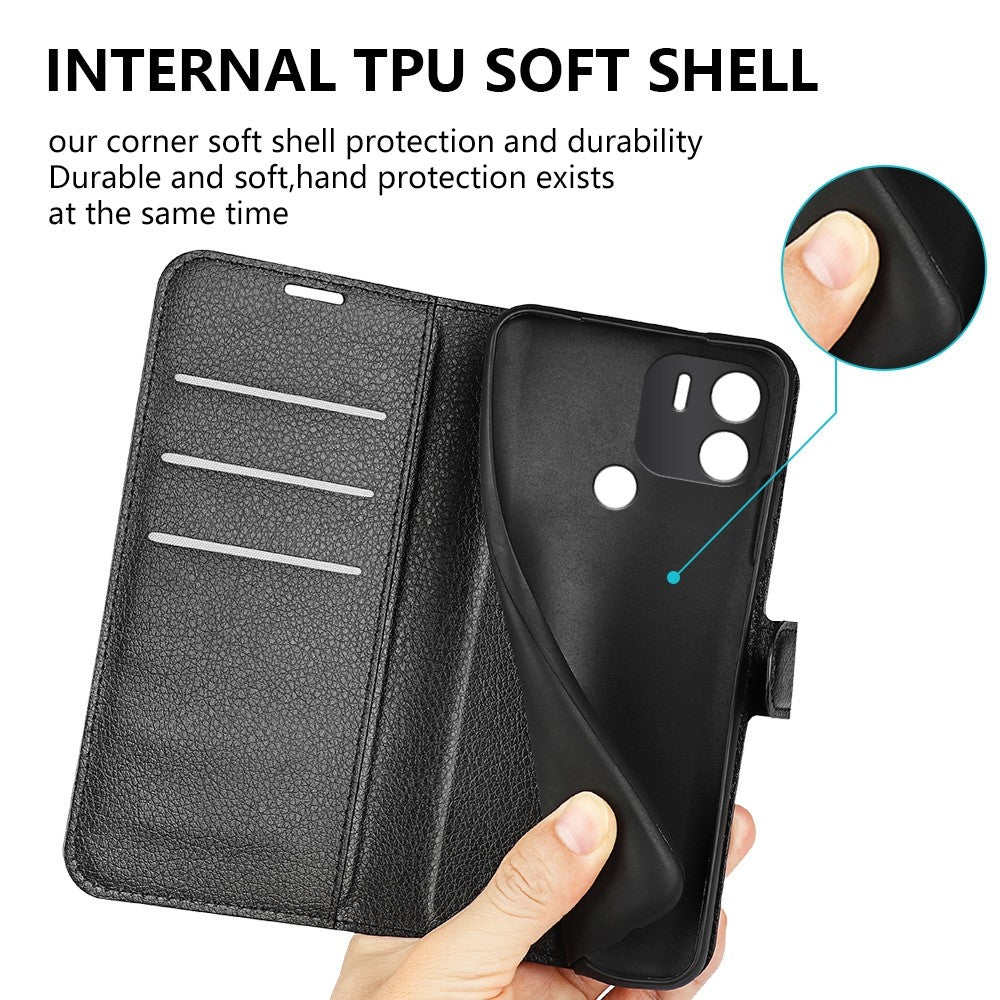 Xiaomi Redmi A1+ 4G / A2+ 4G / Poco C50 4G Litchi Texture Folio Flip Phone Cover Stand Plånbok PU Läder + TPU Fodral