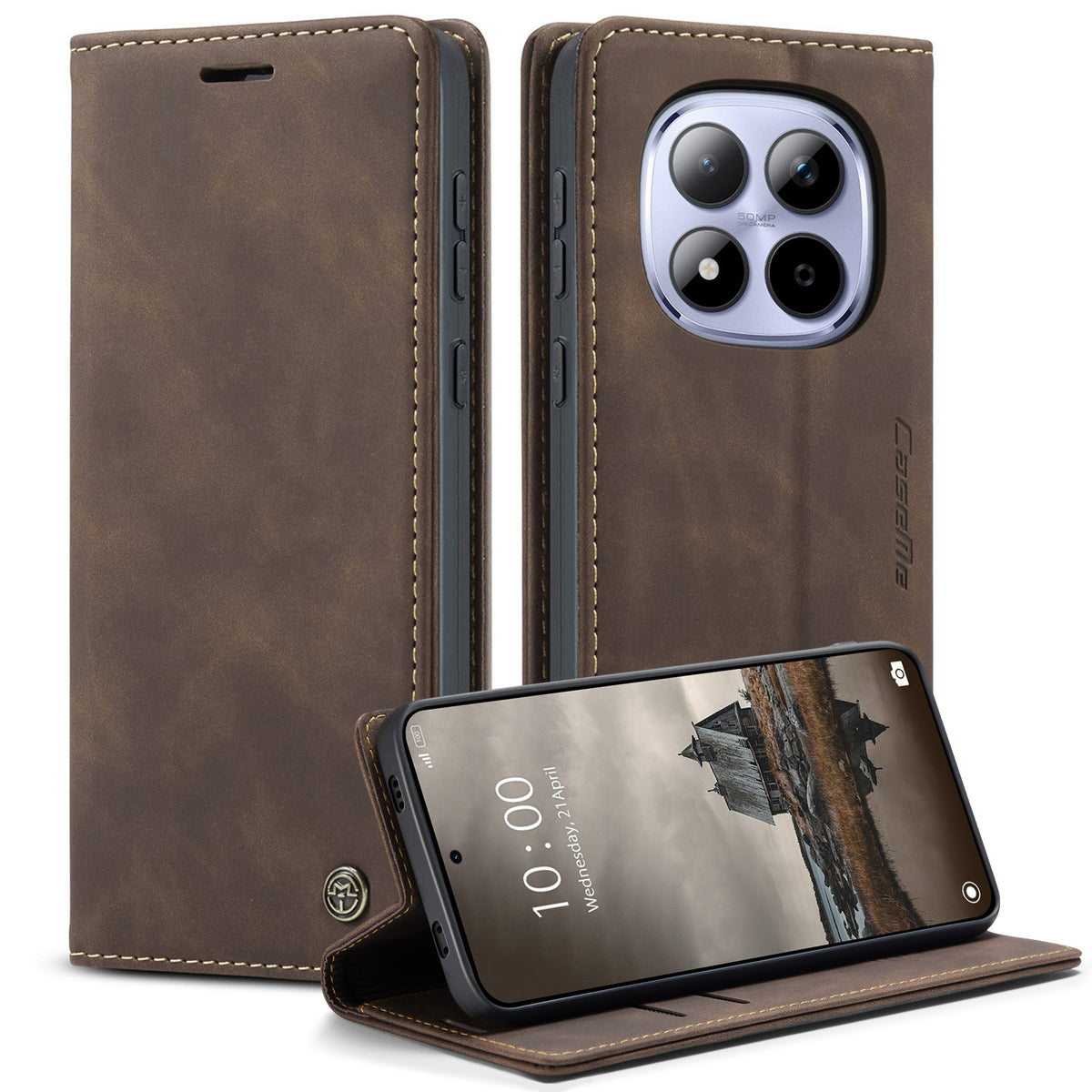 CASEME För Xiaomi Redmi Note 15 Pro 4G (Global) Plånboksfodral 013-serien PU-lädermobilfodral med stativ