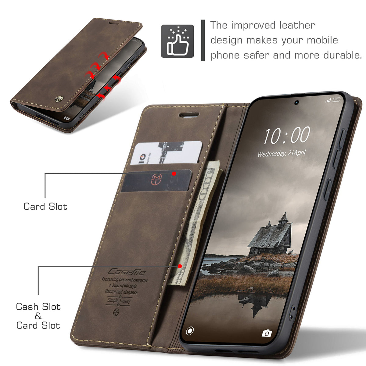 CASEME För Xiaomi Redmi Note 15 Pro 4G (Global) Plånboksfodral 013-serien PU-lädermobilfodral med stativ