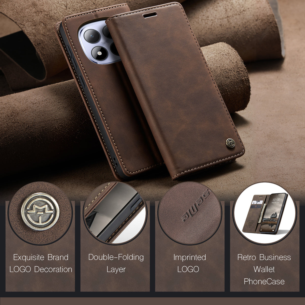 CASEME För Xiaomi Redmi Note 15 Pro 4G (Global) Plånboksfodral 013-serien PU-lädermobilfodral med stativ