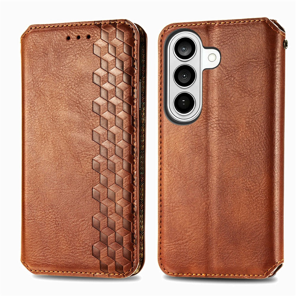 Samsung Galaxy S26-skal Rhombus Imprint PU-läderplånboksfodral