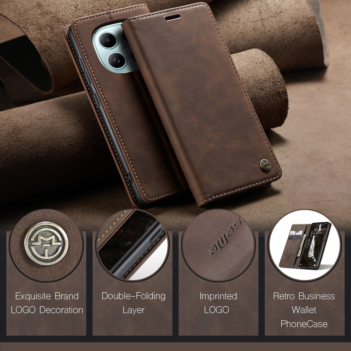 CASEME til Xiaomi Redmi Note 15 5G (Global) / Xiaomi Poco M8 5G / Xiaomi Redmi Note 15 4G (Global) 013-serien PU-læderbogetui til mobil med stativ