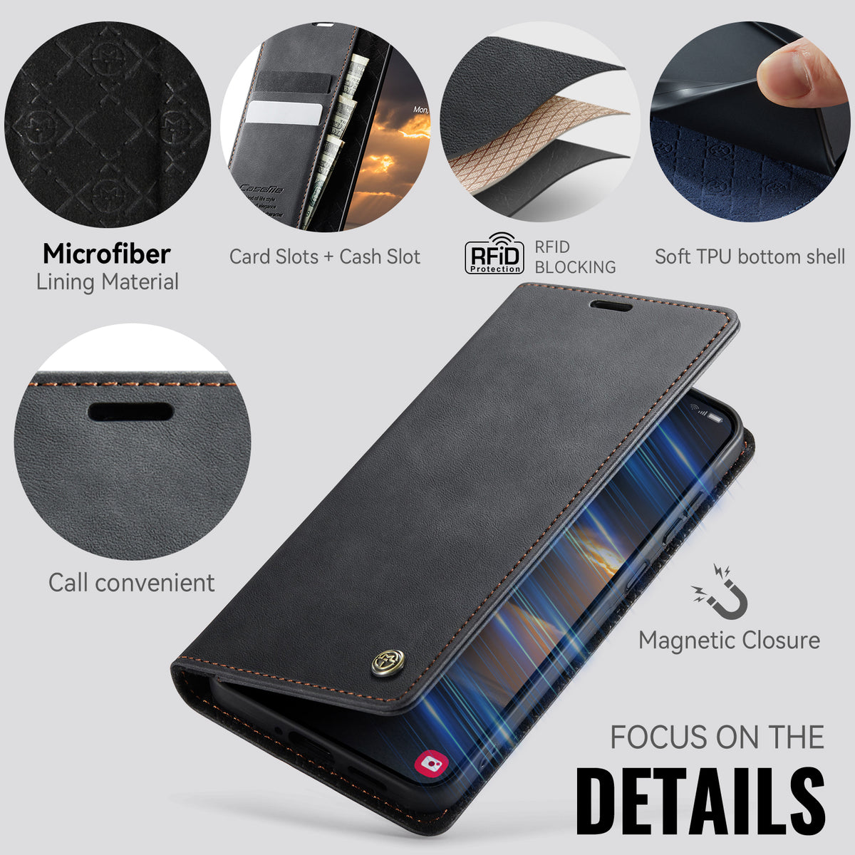CASEME Til Samsung Galaxy A57 5G Cover 033 Series RFID Blokerende Pung Stand Kalvetekstur Læder Telefoncover
