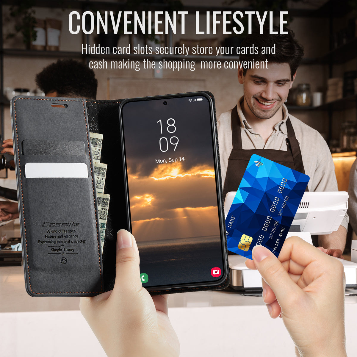 CASEME Til Samsung Galaxy A57 5G Cover 033 Series RFID Blokerende Pung Stand Kalvetekstur Læder Telefoncover