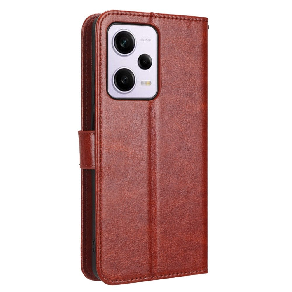 PU-läderfodral i flip-format för Xiaomi Redmi Note 12 Pro 5G / Note 12 Pro Speed 5G / Poco X5 Pro 5G, Crazy Horse-texturerat stativ, reptåligt magnetiskt mobilmobilfodral med rem