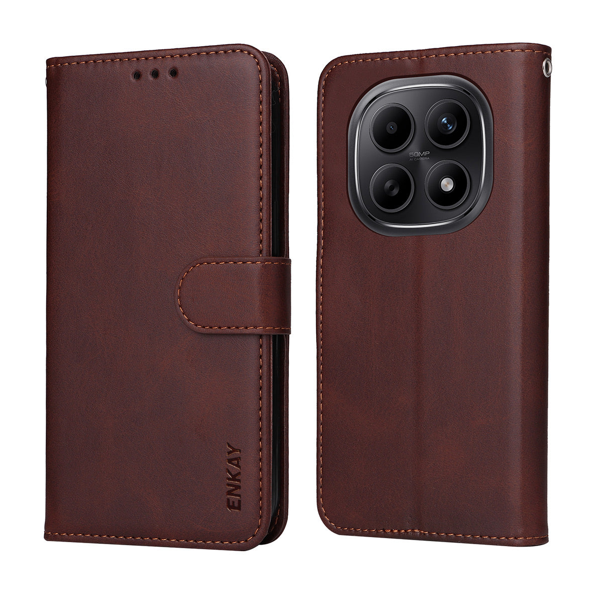 ENKAY HAT PRINCE til Xiaomi Redmi Note 15 Pro+ 5G (Global) / Xiaomi Poco M8 Pro 5G, tegnebokscover med kalveskindstekstur, stativ og hydrogel-film/rem