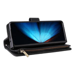For Samsung Galaxy Z Fold4 5G Multiple Card Slots Zipper Pocket PU Leather Phone Stand Case Magnetic Clasp Wallet Cover