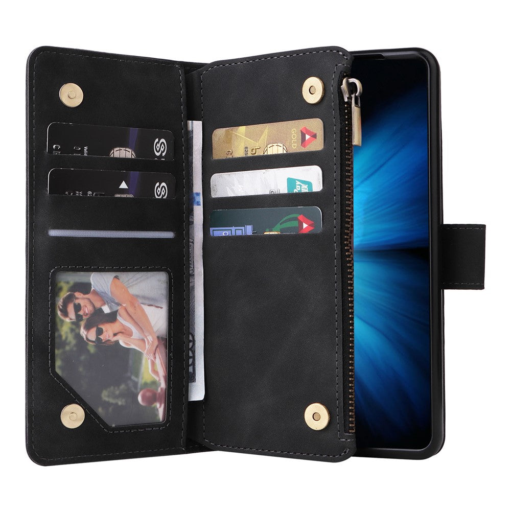 For Samsung Galaxy Z Fold4 5G Multiple Card Slots Zipper Pocket PU Leather Phone Stand Case Magnetic Clasp Wallet Cover