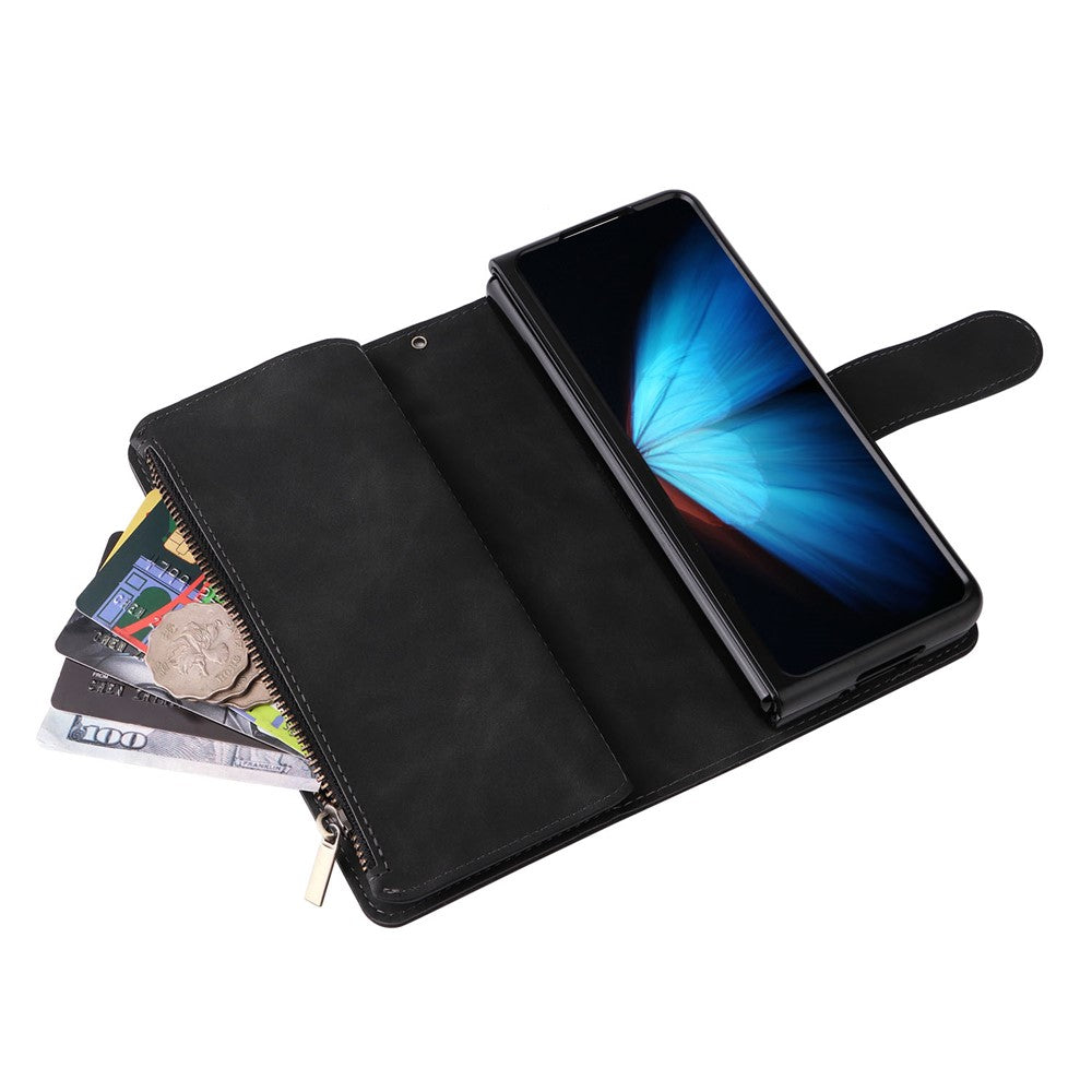 For Samsung Galaxy Z Fold4 5G Multiple Card Slots Zipper Pocket PU Leather Phone Stand Case Magnetic Clasp Wallet Cover