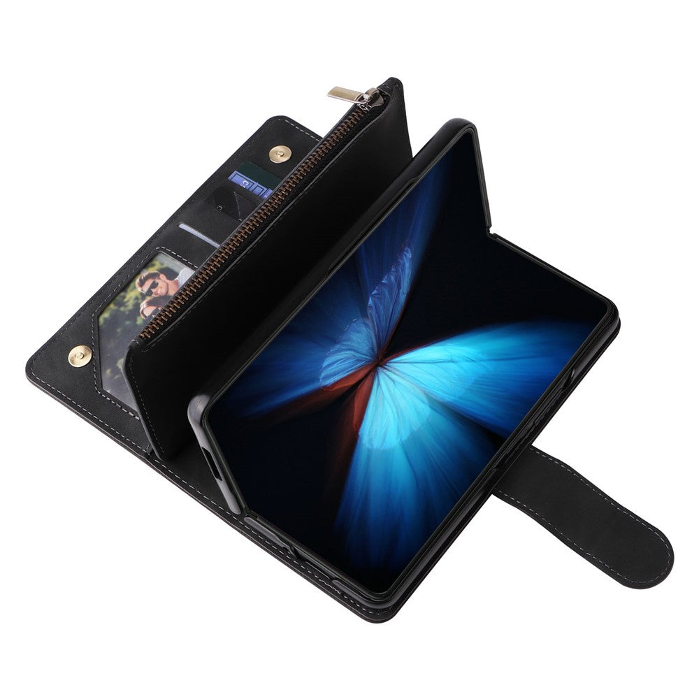 For Samsung Galaxy Z Fold4 5G Multiple Card Slots Zipper Pocket PU Leather Phone Stand Case Magnetic Clasp Wallet Cover