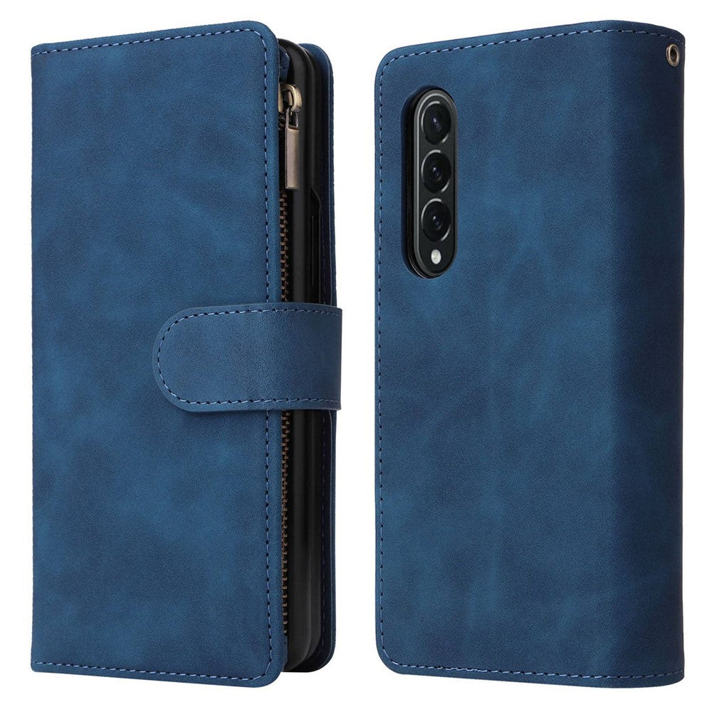 For Samsung Galaxy Z Fold4 5G Multiple Card Slots Zipper Pocket PU Leather Phone Stand Case Magnetic Clasp Wallet Cover