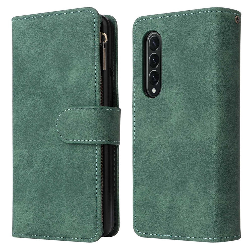For Samsung Galaxy Z Fold4 5G Multiple Card Slots Zipper Pocket PU Leather Phone Stand Case Magnetic Clasp Wallet Cover