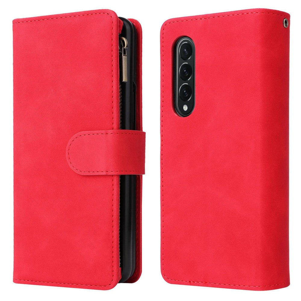 For Samsung Galaxy Z Fold4 5G Multiple Card Slots Zipper Pocket PU Leather Phone Stand Case Magnetic Clasp Wallet Cover