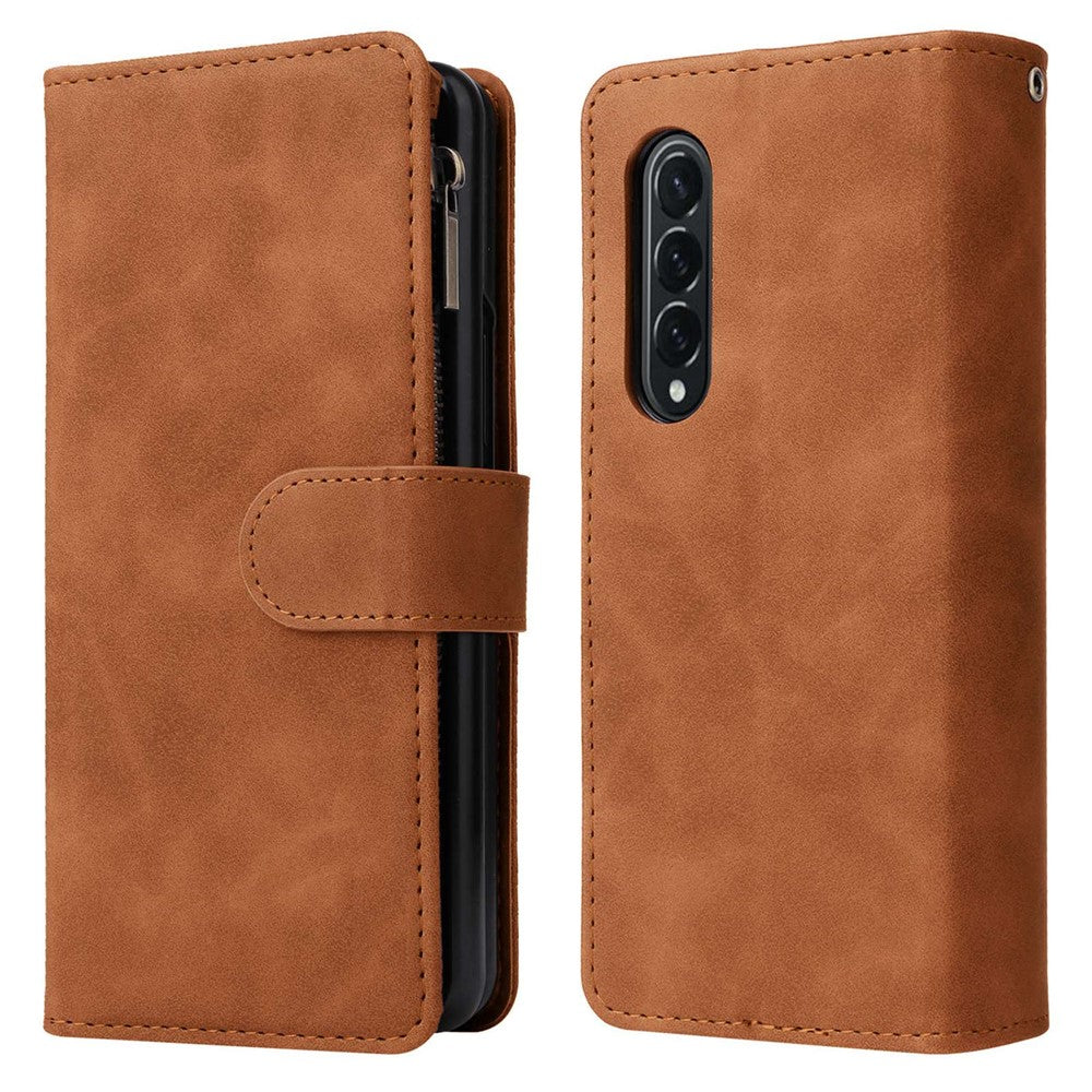 For Samsung Galaxy Z Fold4 5G Multiple Card Slots Zipper Pocket PU Leather Phone Stand Case Magnetic Clasp Wallet Cover