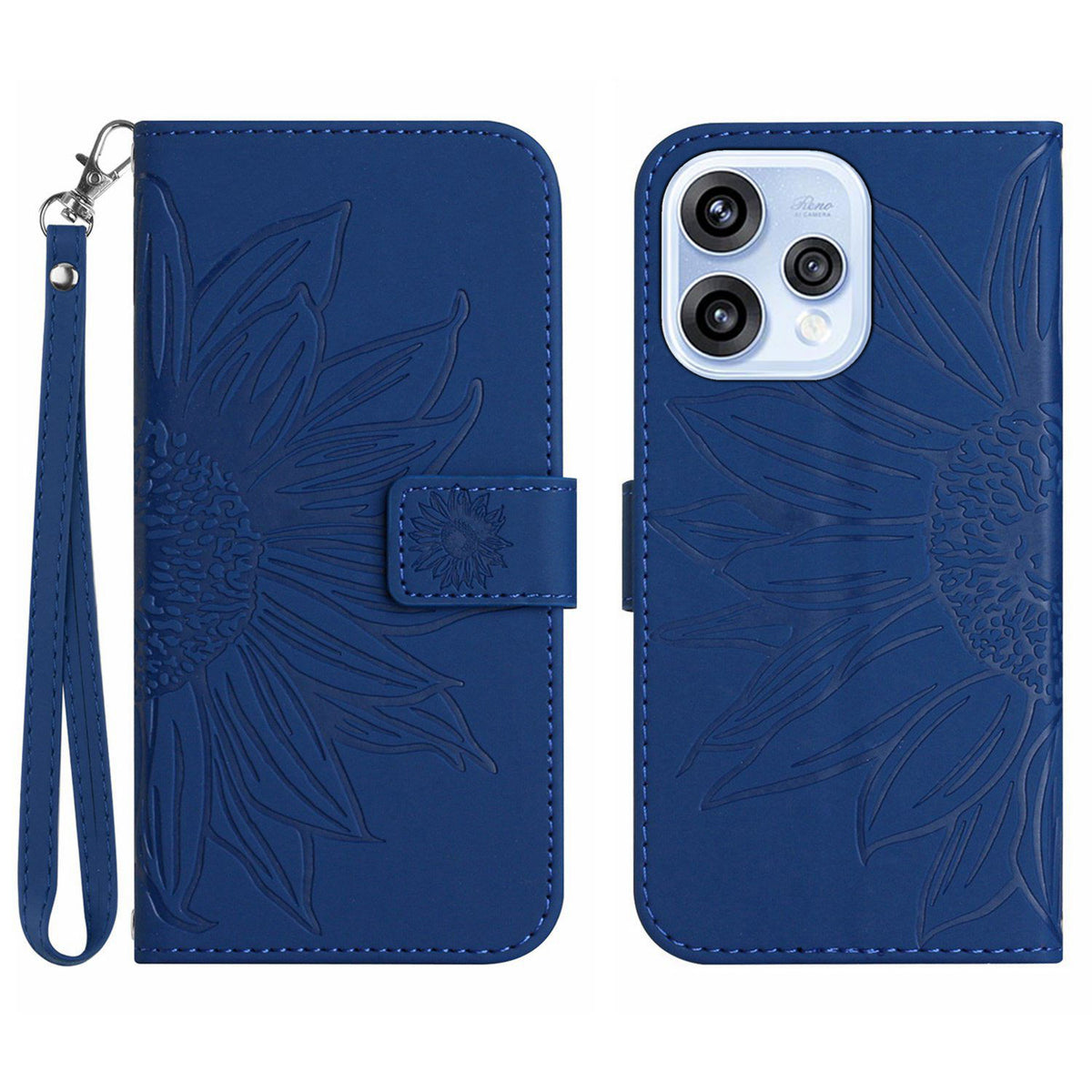 For Oppo Reno15 5G (Global) Case Sunflower Imprint Leather Wallet Phone Cover with Wrist Strap