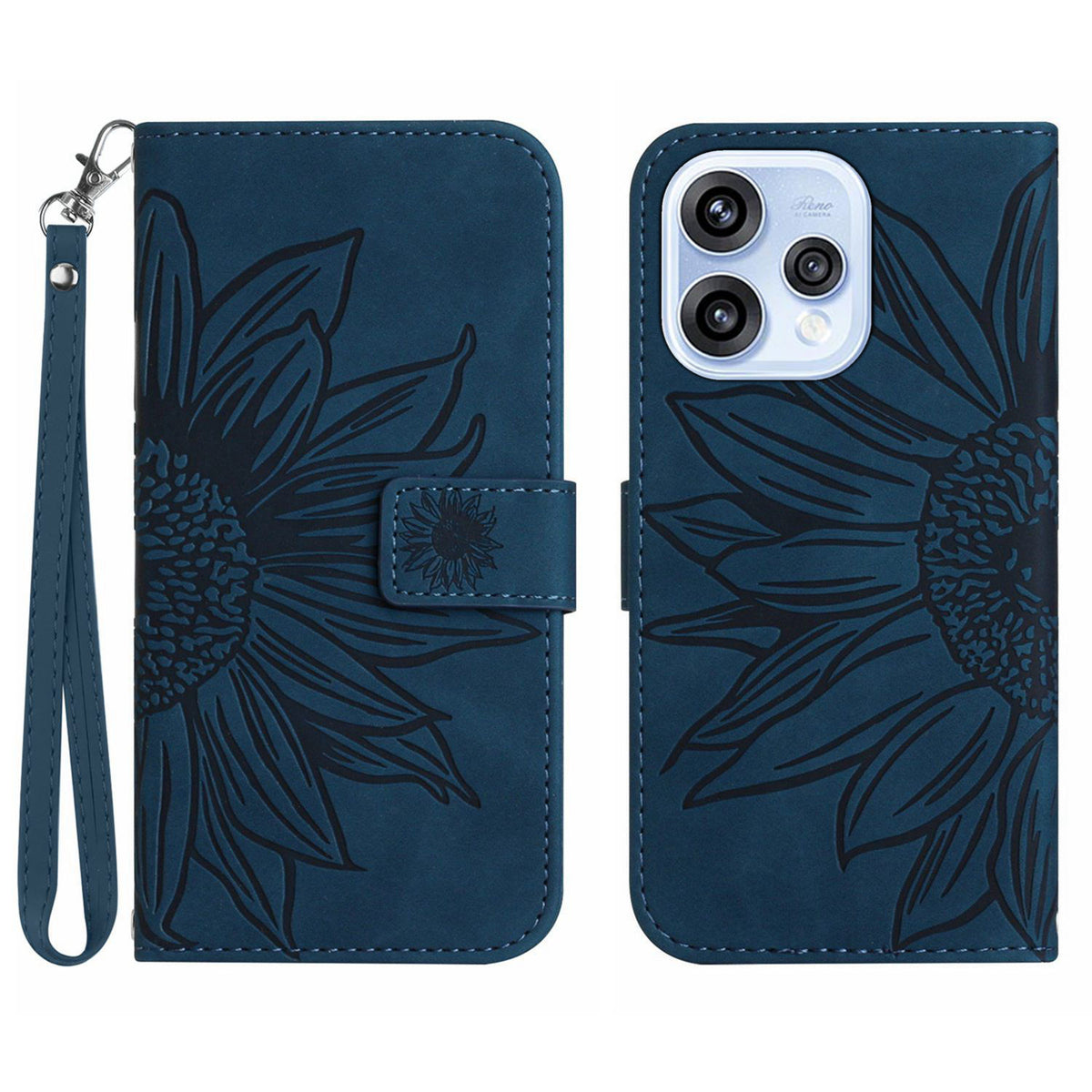 For Oppo Reno15 5G (Global) Case Sunflower Imprint Leather Wallet Phone Cover with Wrist Strap