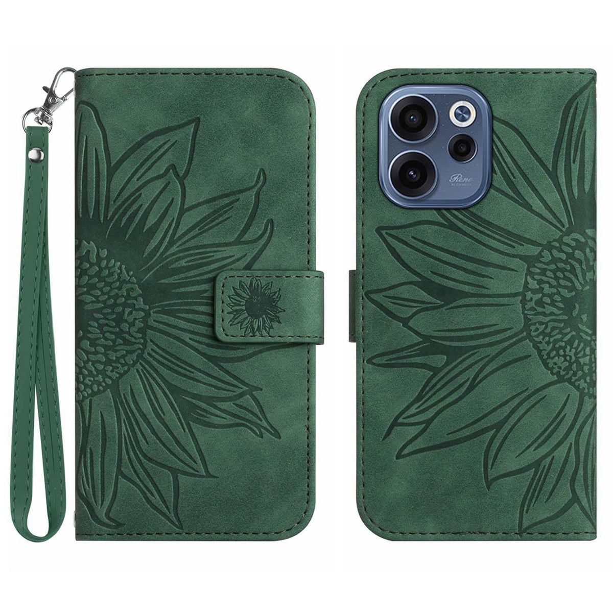 For Oppo Reno15 F 5G Case Sunflower Imprint Leather Wallet Phone Cover with Wrist Strap