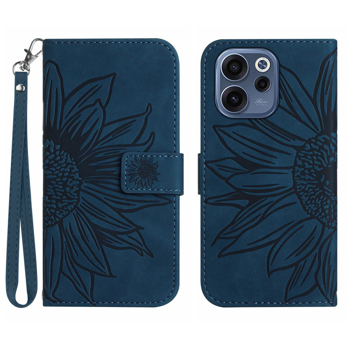 For Oppo Reno15 F 5G Case Sunflower Imprint Leather Wallet Phone Cover with Wrist Strap