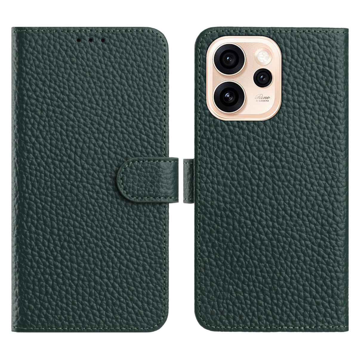 For Oppo Reno15 Pro Max 5G (Global) Case Wallet Stand Litchi Texture Genuine Cow Leather Flip Phone Cover