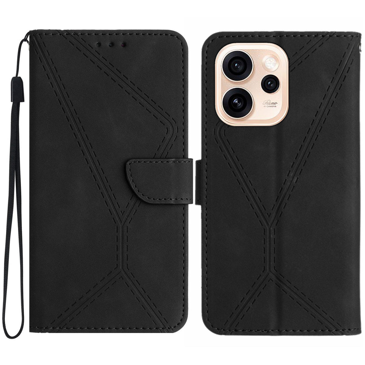 For Oppo Reno15 Pro Max 5G (Global) Case Skin Touch Lines Imprinted PU Leather Flip Phone Cover