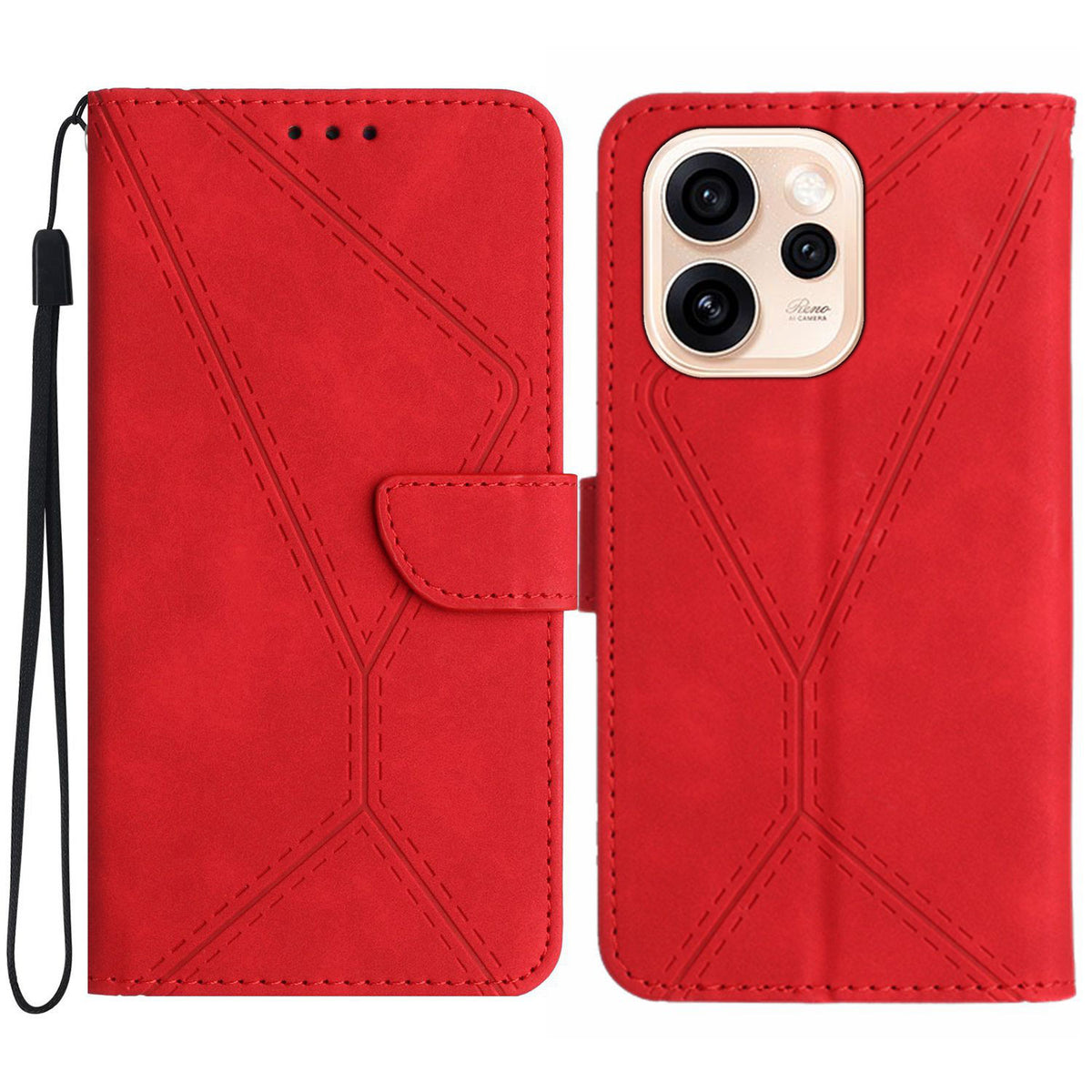For Oppo Reno15 Pro Max 5G (Global) Case Skin Touch Lines Imprinted PU Leather Flip Phone Cover