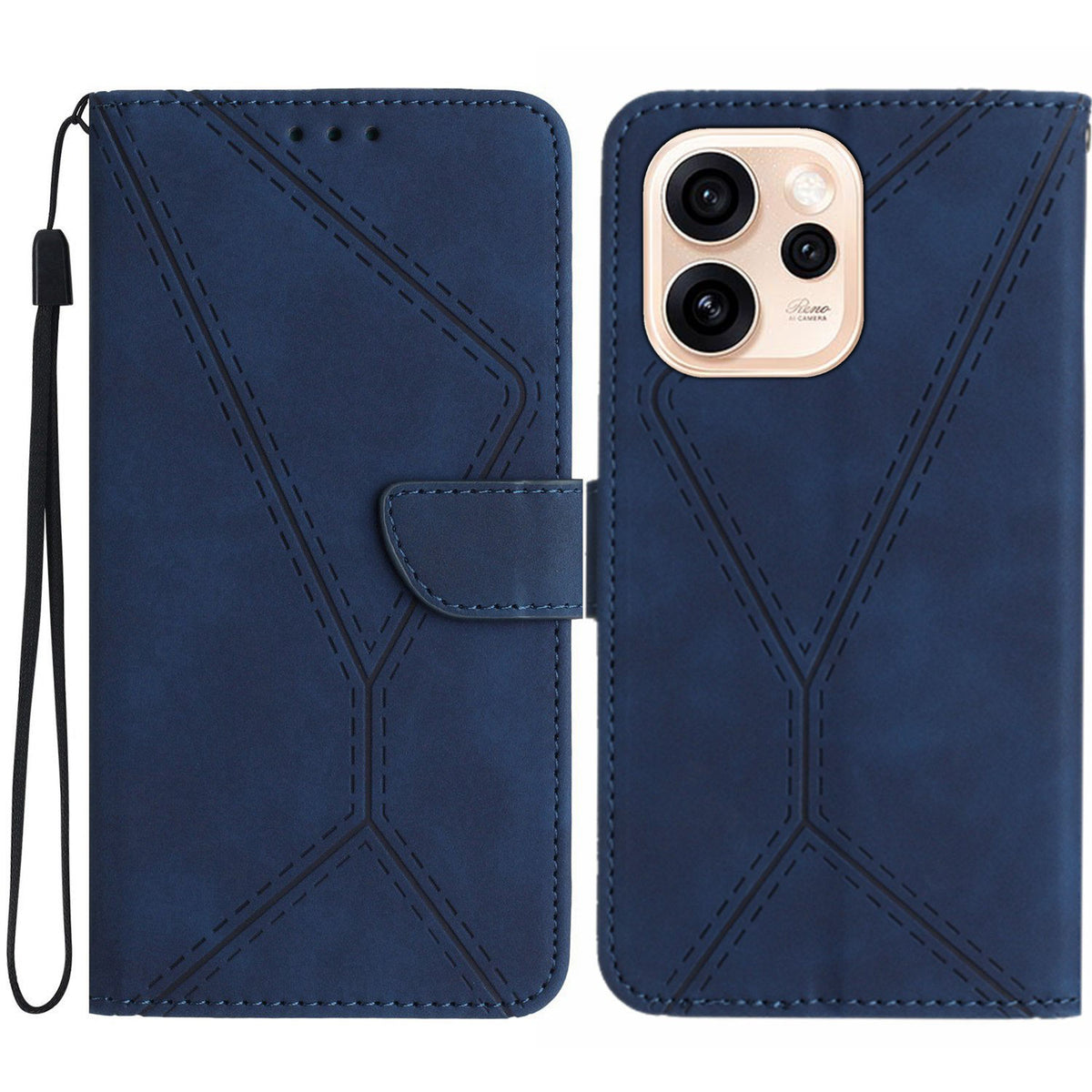 For Oppo Reno15 Pro Max 5G (Global) Case Skin Touch Lines Imprinted PU Leather Flip Phone Cover